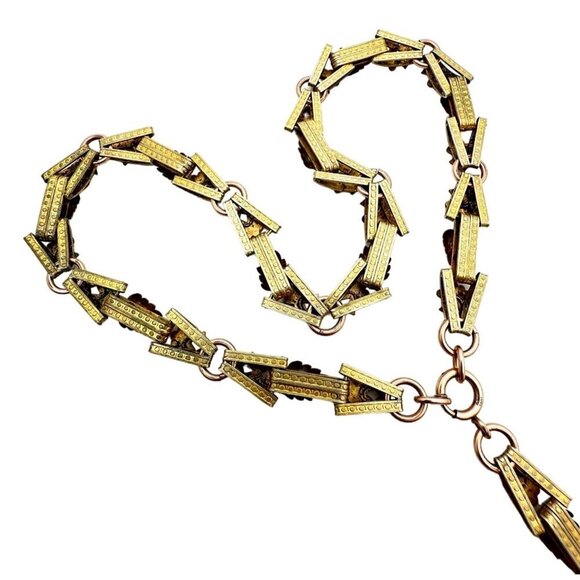 Antique Victorian Womens Necklace Gold Filled Tri Color Book Chain Locket 1800s - Picture 11 of 11